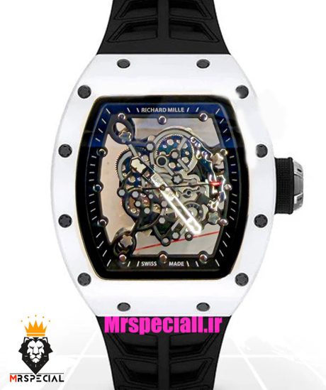 ساعت ریچارد میل مردانه کوارتز سفید بند رابر مشکی 021615 RICHARD MILLE
