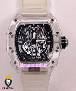  ساعت ریچارد میل مردانه قاب شیشه ای بند رابر سفید کوارتز 01891 RICHARD MILLE