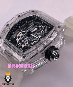  ساعت ریچارد میل مردانه قاب شیشه ای بند رابر سفید کوارتز 01891 RICHARD MILLE