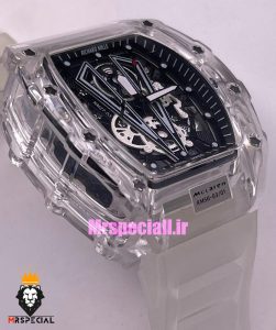  ساعت ریچارد میل مردانه قاب شیشه ای بند رابر سفید کوارتز 01891 RICHARD MILLE