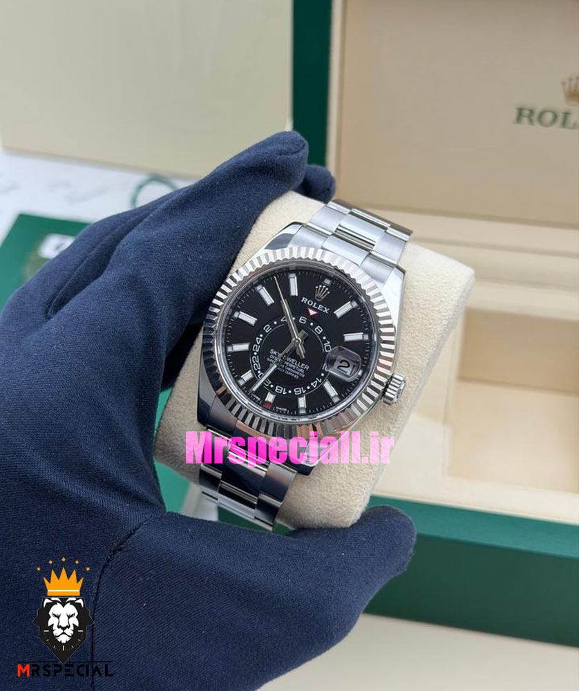 ساعت رولکس مردانه مدل اسکای دالر اتوماتیک استیل صفحه مشکی 01572 Rolex Sky Dweller