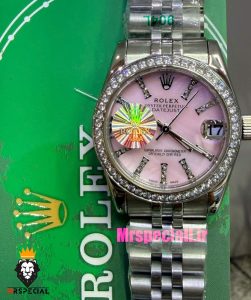 ساعت رولکس زنانه دیت جاست قاب نگین صفحه صورتی 021546 ROLEX DATEJUST