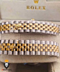 ساعت ست رولکس مردانه و زنانه دیت جاست اتوماتیک دورنگ طلایی صفحه مشکی 0835 ROLEX DATEJUST