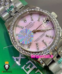 ساعت رولکس زنانه دیت جاست قاب نگین صفحه صورتی 021546 ROLEX DATEJUST