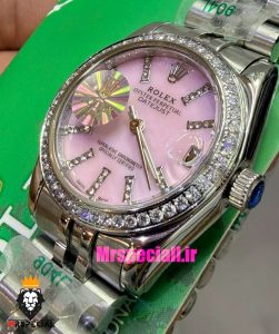 ساعت رولکس زنانه دیت جاست قاب نگین صفحه صورتی 021546 ROLEX DATEJUST
