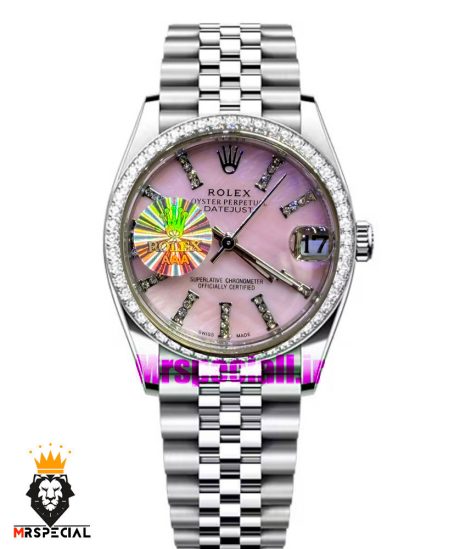 ساعت رولکس زنانه دیت جاست قاب نگین صفحه صورتی 021546 ROLEX DATEJUST