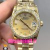 ساعت زنانه رولکس دیت جاست اتوماتیک طلایی قاب نگین صفحه صدف 020917 ROLEX DATEJUST Diamond