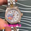 ساعت رولکس زنانه دیت جاست اتوماتیک دورنگ رزگلد قاب نگین صفحه سفید صدف 020918 ROLEX DATEJUST