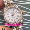 ساعت رولکس زنانه دیت جاست اتوماتیک دورنگ رزگلد قاب نگین صفحه سفید صدف 020918 ROLEX DATEJUST