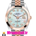 ساعت رولکس مردانه مدل دیت جاست اتوماتیک دورنگ رزگلد صفحه سفید صدفی 020916 ROLEX DATEJUST
