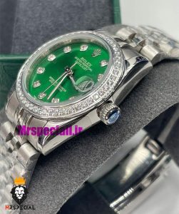 ساعت رولکس زنانه دیت جاست اتوماتیک استیل قاب نگین صفحه سبز 021471 ROLEX DATEJUST 
