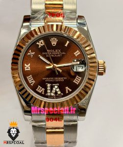 ساعت رولکس زنانه دیت جاست اتوماتیک دورنگ رزگلد صفحه قهوه ای 021683 ROLEX DATEJUST