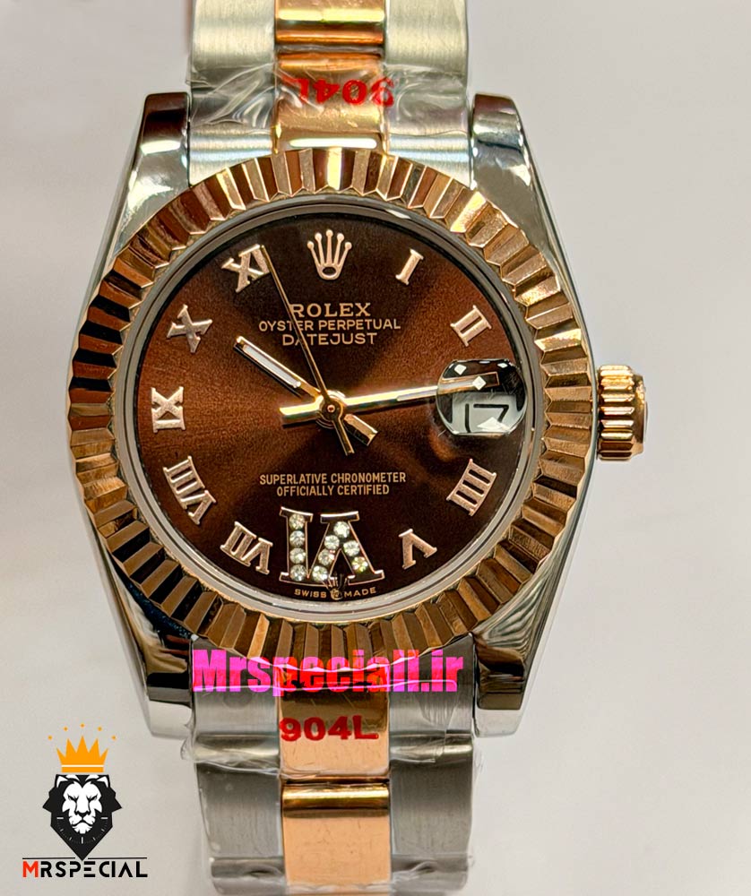 ساعت رولکس زنانه دیت جاست اتوماتیک دورنگ رزگلد صفحه قهوه ای 021683 ROLEX DATEJUST