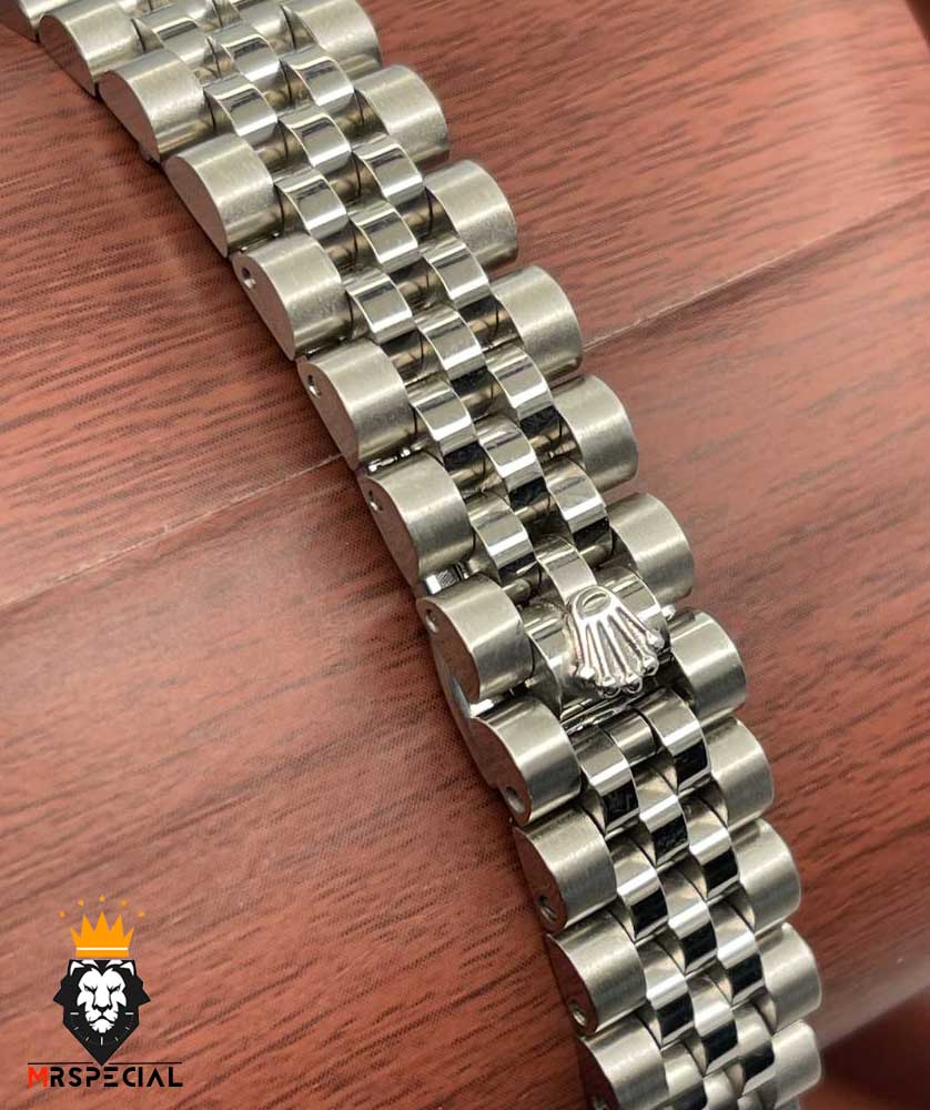 ساعت رولکس زنانه دیت جاست قاب نگین استیل صفحه مشکی 021694 ROLEX DATEJUST
