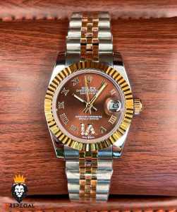 ساعت رولکس زنانه مدل دیت جاست اتوماتیک دورنگ رزگلد صفحه شکلاتی 5808 ROLEX DATEJUST