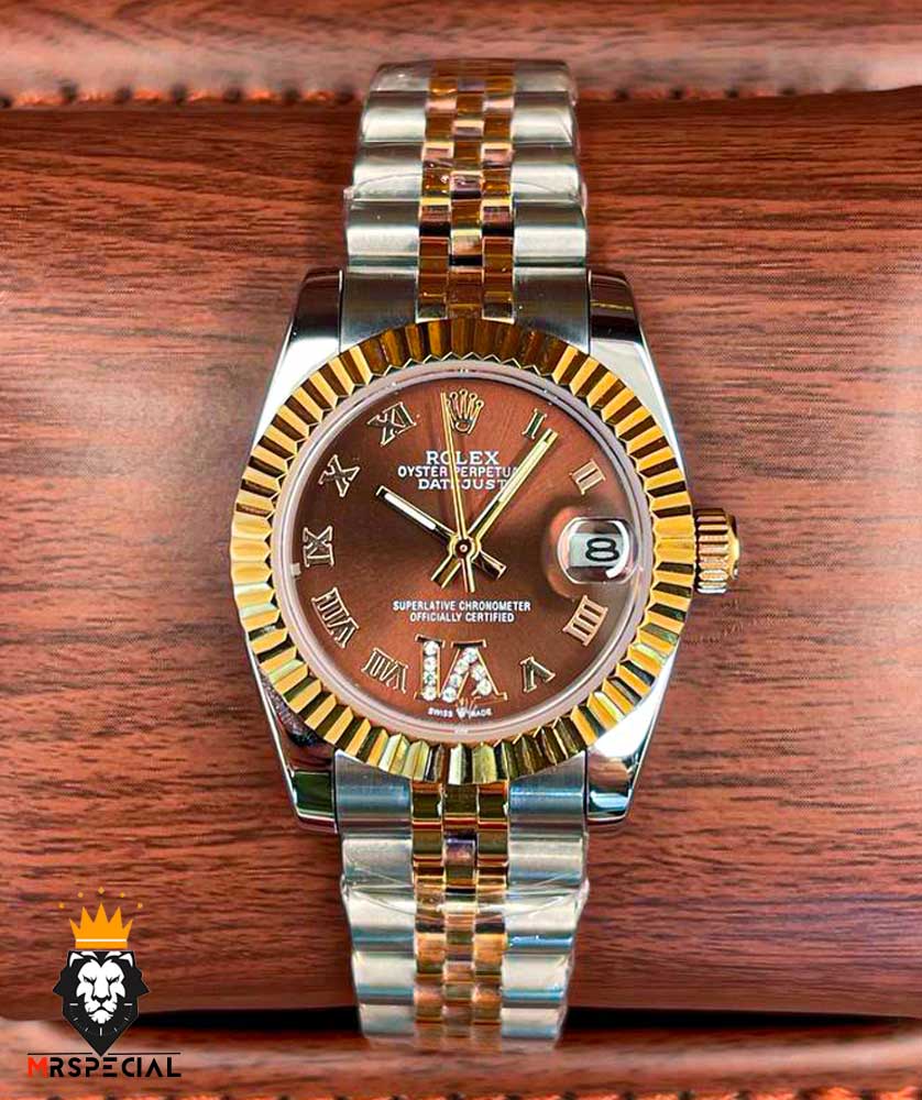 ساعت رولکس زنانه مدل دیت جاست اتوماتیک دورنگ رزگلد صفحه شکلاتی 5808 ROLEX DATEJUST