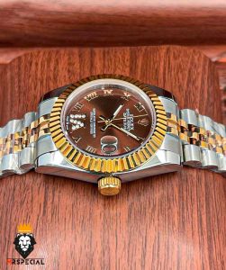 ساعت رولکس زنانه مدل دیت جاست اتوماتیک دورنگ رزگلد صفحه شکلاتی 5808 ROLEX DATEJUST