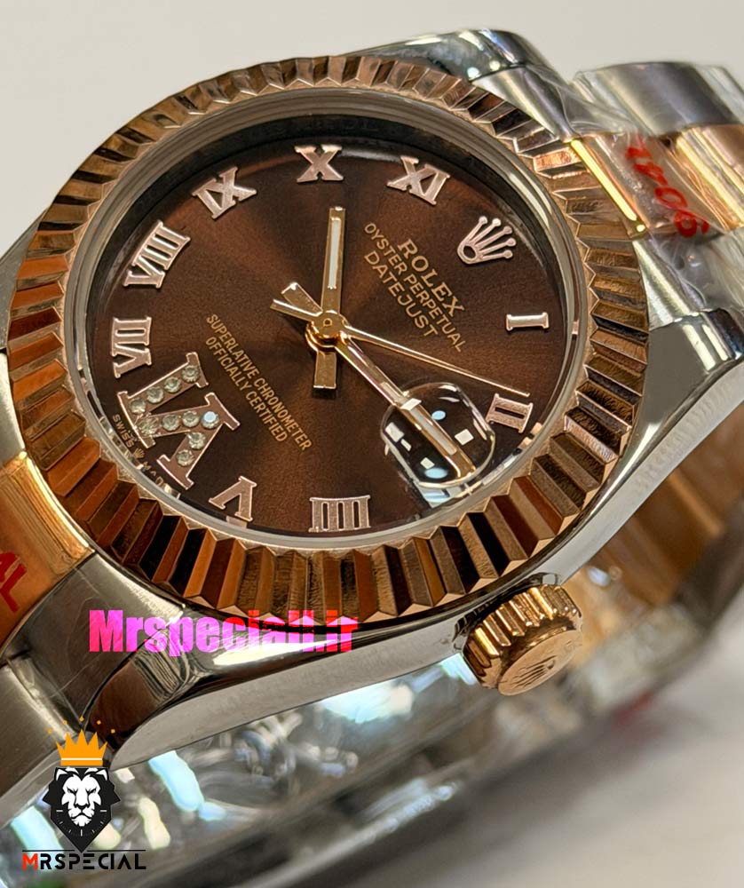 ساعت رولکس زنانه دیت جاست اتوماتیک دورنگ رزگلد صفحه قهوه ای 021683 ROLEX DATEJUST