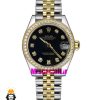 ساعت رولکس زنانه دیت جاست اتوماتیک دورنگ طلایی قاب نگین صفحه مشکی 021478 ROLEX DATEJUST