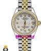 ساعت رولکس زنانه دیت جاست اتوماتیک دورنگ طلایی قاب نگین صفحه سفید 021477 ROLEX DATEJUST