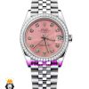 ساعت رولکس زنانه دیت جاست اتوماتیک استیل قاب نگین صفحه صورتی 021472 ROLEX DATEJUST