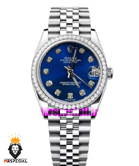ساعت رولکس زنانه دیت جاست اتوماتیک استیل قاب نگین صفحه ابی 021470 ROLEX DATEJUST