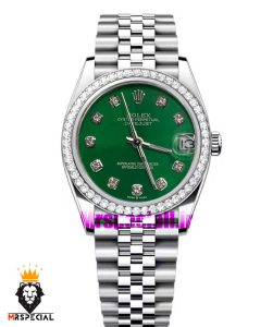 ساعت رولکس زنانه دیت جاست اتوماتیک استیل قاب نگین صفحه سبز 021471 ROLEX DATEJUST
