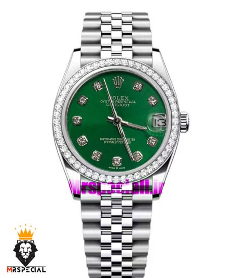 ساعت رولکس زنانه دیت جاست اتوماتیک استیل قاب نگین صفحه سبز 021471 ROLEX DATEJUST