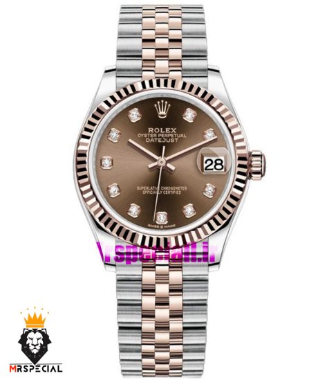 ساعت رولکس زنانه دیت جاست اتوماتیک دورنگ رزگلد صفحه قهوه ای 01896 ROLEX DATEJUST