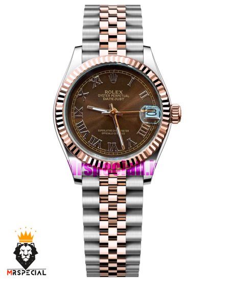 ساعت رولکس زنانه دیت جاست اتوماتیک دورنگ رزگلد صفحه قهوه ای 01895 ROLEX DATEJUST