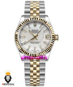 ساعت رولکس زنانه دیت جاست اتوماتیک دورنگ طلایی صفحه سفید 021476 ROLEX DATEJUST