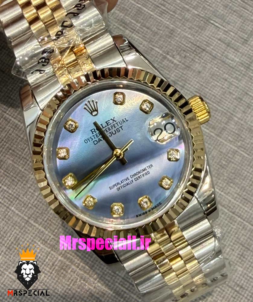 ساعت رولکس زنانه دیت جاست اتوماتیک دورنگ طلایی صفحه صدف کبود 021481 ROLEX DATEJUST