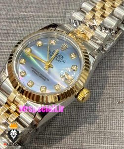 ساعت رولکس زنانه دیت جاست اتوماتیک دورنگ طلایی صفحه صدف کبود 021481 ROLEX DATEJUST