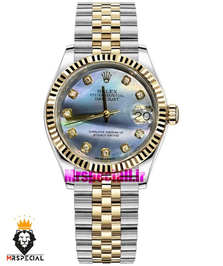 ساعت رولکس زنانه دیت جاست اتوماتیک دورنگ طلایی صفحه صدف کبود 021481 ROLEX DATEJUST