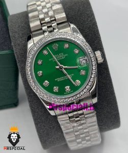 ساعت رولکس زنانه دیت جاست اتوماتیک استیل قاب نگین صفحه سبز 021471 ROLEX DATEJUST 