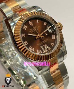 ساعت رولکس زنانه دیت جاست اتوماتیک دورنگ رزگلد صفحه قهوه ای 021683 ROLEX DATEJUST