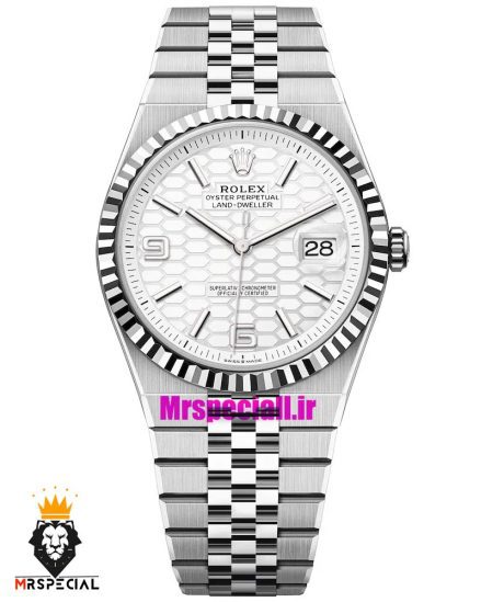ساعت رولکس مردانه مدل دیت جاست لند دولر اتوماتیک استیل صفحه سفید 021422 ROLEX DATEJUST LAND DWELLER