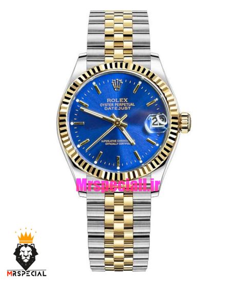 ساعت زنانه رولکس دیت جاست دو رنگ طلایی صفحه ابی 01681 ROLEX DATE JUST