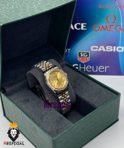 ساعت رولکس زنانه مدل دیت جاست اتوماتیک دورنگ طلایی صفحه طلایی قاب نگین 020873 ROLEX DATEJUST Diamond