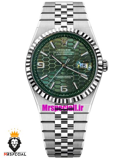 ساعت رولکس مردانه مدل دیت جاست لند دالر اتوماتیک استیل صفحه سبز 021421 ROLEX DATEJUST LAND DWELLER