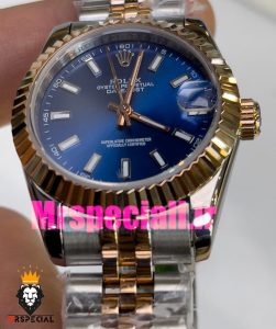 ساعت رولکس زنانه مدل دیت جاست اتوماتیک دورنگ رزگلد صفحه ابی 020861 ROLEX DATEJUST  