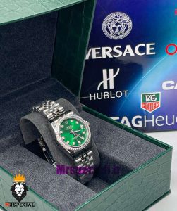 ساعت رولکس زنانه دیت جاست اتوماتیک استیل قاب نگین صفحه سبز 021471 ROLEX DATEJUST 