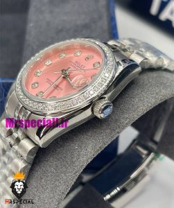 ساعت رولکس زنانه دیت جاست اتوماتیک استیل قاب نگین صفحه صورتی 021472 ROLEX DATEJUST 