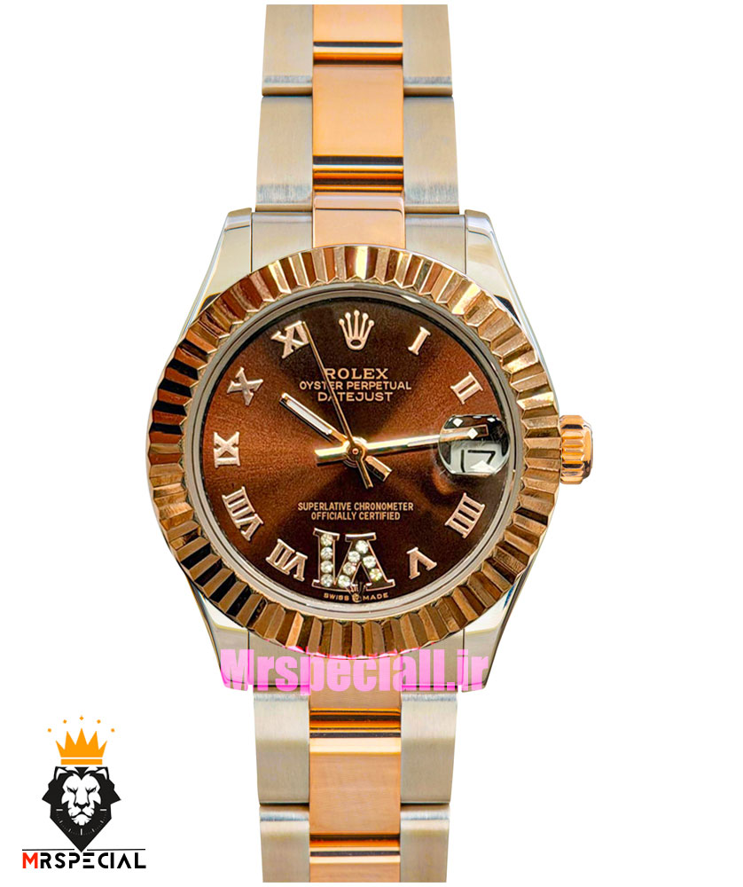 ساعت رولکس زنانه دیت جاست اتوماتیک دورنگ رزگلد صفحه قهوه ای 021683 ROLEX DATEJUST