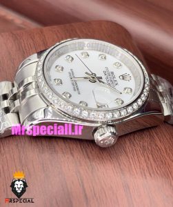 ساعت رولکس زنانه دیت جاست اتوماتیک استیل قاب نگین صفحه سفید 020990 ROLEX DATEJUST 