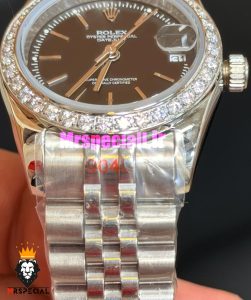 ساعت رولکس زنانه دیت جاست قاب نگین استیل صفحه مشکی 021694 ROLEX DATEJUST