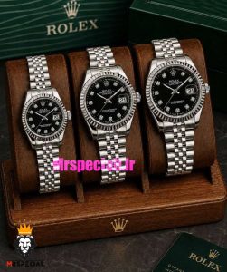 ساعت ست رولکس زنانه و مردانه دیت جاست باتری استیل صفحه مشکی 01532 ROLEX DATEJUST
