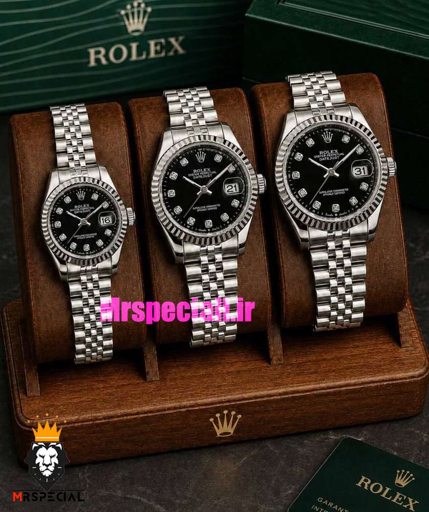 ساعت ست رولکس زنانه و مردانه دیت جاست باتری استیل صفحه مشکی 01532 ROLEX DATEJUST