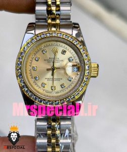 ساعت رولکس زنانه مدل دیت جاست اتوماتیک دورنگ طلایی صفحه طلایی قاب نگین 020864 ROLEX DATEJUST Diamond