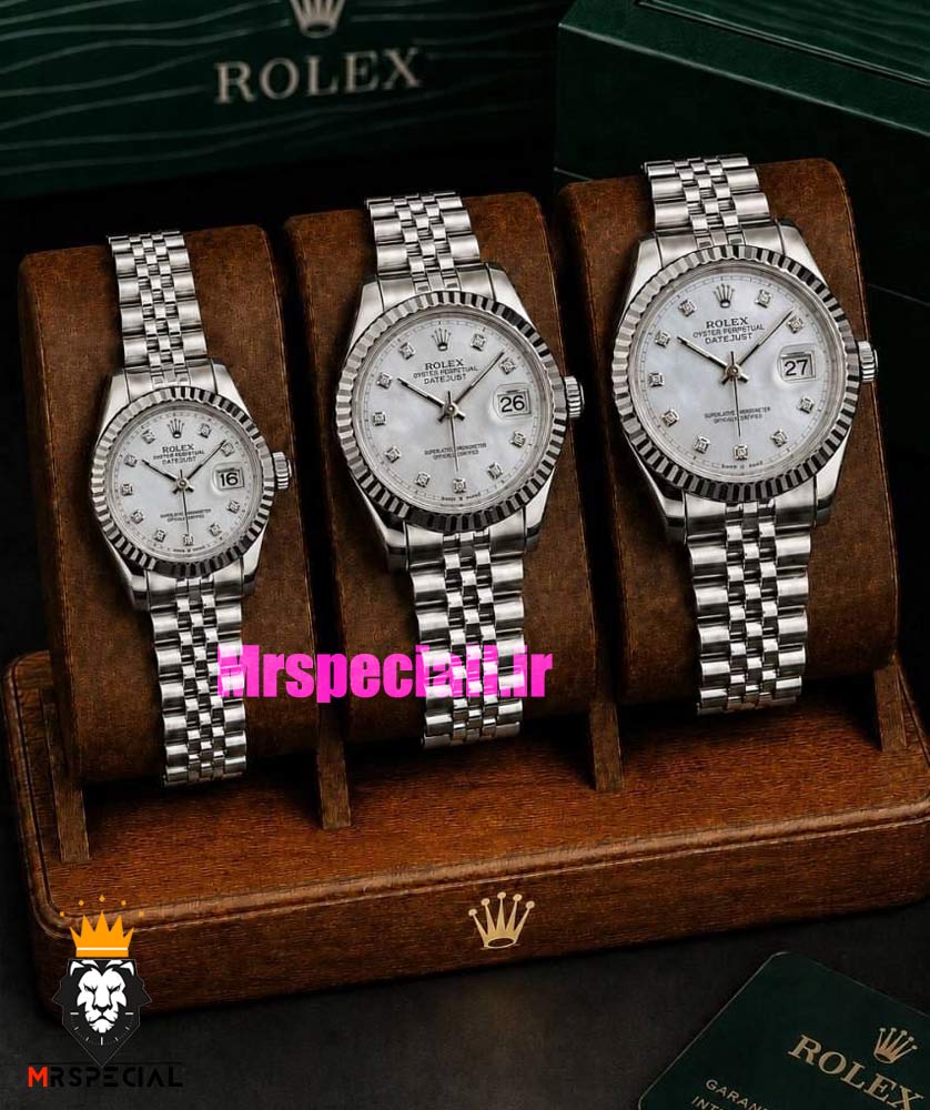 ساعت ست رولکس زنانه و مردانه دیت جاست باتری استیل صفحه سفید 01485 ROLEX DATEJUST